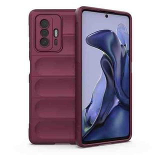 For Xiaomi 11T Magic Shield TPU + Flannel Phone Case(Wine Red)