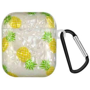 Painted Shell Texture Wireless Earphone Case with Hook For AirPods 1 / 2(Pineapple)