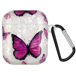 Painted Shell Texture Wireless Earphone Case with Hook For AirPods 1 / 2(Purple Butterfly)