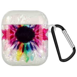 Painted Shell Texture Wireless Earphone Case with Hook For AirPods 1 / 2(Colorful Sunflower)