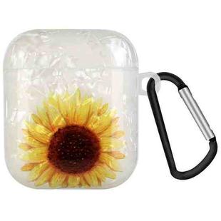 Painted Shell Texture Wireless Earphone Case with Hook For AirPods 1 / 2(Yellow Sunflower)