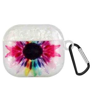 Painted Shell Texture Wireless Earphone Case with Hook For AirPods 3(Colorful Sunflower)