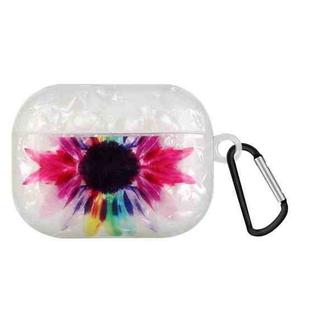 Painted Shell Texture Wireless Earphone Case with Hook For AirPods Pro(Colorful Sunflower)