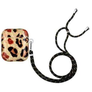 For AirPods 1 / 2 Painted Shell Texture Wireless Earphone Case with Lanyard(Yellow Leopard)