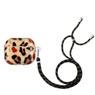 For AirPods 3 Painted Shell Texture Wireless Earphone Case with Lanyard(Yellow Leopard)