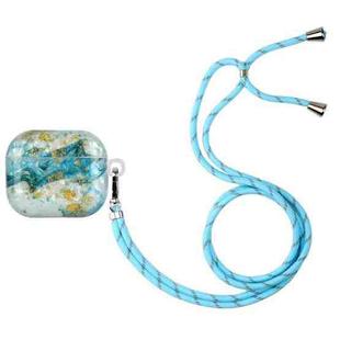 For AirPods 3 Painted Shell Texture Wireless Earphone Case with Lanyard(Blue Gold Marble)