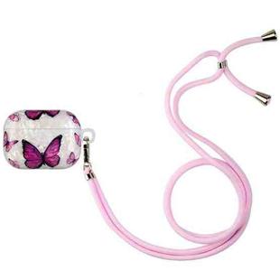 For AirPods Pro Painted Shell Texture Wireless Earphone Case with Lanyard(Purple Butterfly)