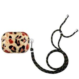For AirPods Pro Painted Shell Texture Wireless Earphone Case with Lanyard(Yellow Leopard)