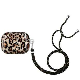 For AirPods Pro Painted Shell Texture Wireless Earphone Case with Lanyard(Leopard Print)