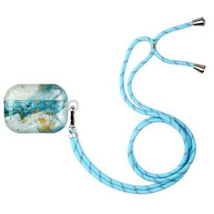 For AirPods Pro Painted Shell Texture Wireless Earphone Case with Lanyard(Blue Gold Marble)
