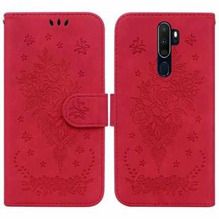 For OPPO A9 / A5 2020 / A11X Butterfly Rose Embossed Leather Phone Case(Red)