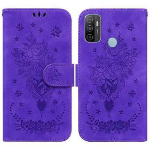For OPPO A53 / A33 Butterfly Rose Embossed Leather Phone Case(Purple)