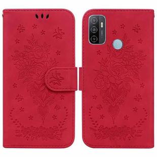 For OPPO A53 / A33 Butterfly Rose Embossed Leather Phone Case(Red)
