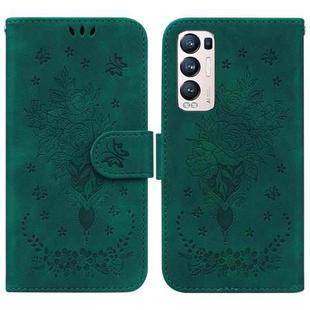 For OPPO Find X3 Neo / Reno5 Pro+ 5G Butterfly Rose Embossed Leather Phone Case(Green)