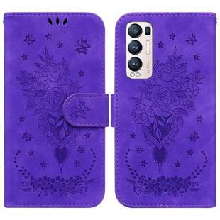 For OPPO Find X3 Neo / Reno5 Pro+ 5G Butterfly Rose Embossed Leather Phone Case(Purple)