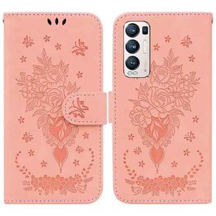 For OPPO Find X3 Neo / Reno5 Pro+ 5G Butterfly Rose Embossed Leather Phone Case(Pink)