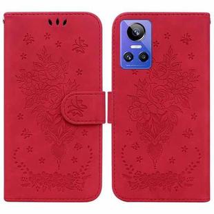 For OPPO Realme GT Neo3 Butterfly Rose Embossed Leather Phone Case(Red)