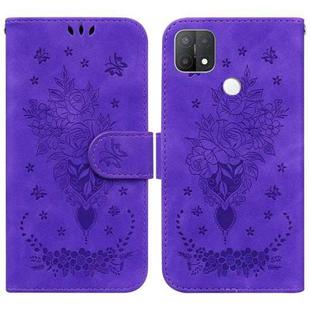 For OPPO A15 / A15s Butterfly Rose Embossed Leather Phone Case(Purple)