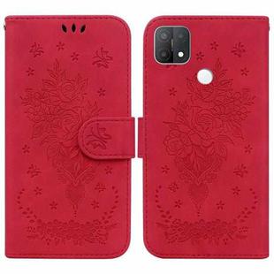 For OPPO A15 / A15s Butterfly Rose Embossed Leather Phone Case(Red)