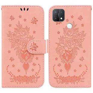 For OPPO A15 / A15s Butterfly Rose Embossed Leather Phone Case(Pink)