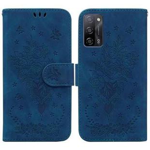 For OPPO A55 5G / A53s 5G / A16 Butterfly Rose Embossed Leather Phone Case(Blue)