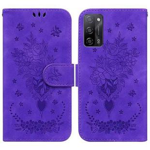 For OPPO A55 5G / A53s 5G / A16 Butterfly Rose Embossed Leather Phone Case(Purple)
