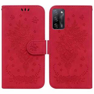 For OPPO A55 5G / A53s 5G / A16 Butterfly Rose Embossed Leather Phone Case(Red)