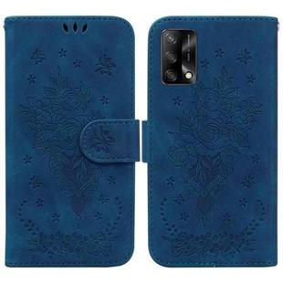 For OPPO A74 4G / F19 4G Butterfly Rose Embossed Leather Phone Case(Blue)