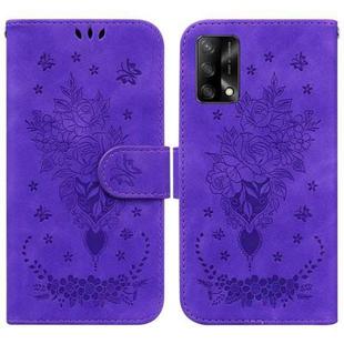 For OPPO A74 4G / F19 4G Butterfly Rose Embossed Leather Phone Case(Purple)