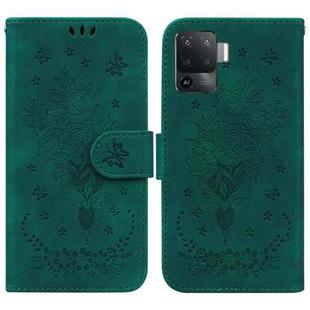 For OPPO A94 4G / F19 Pro / Reno5 F Butterfly Rose Embossed Leather Phone Case(Green)