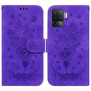 For OPPO A94 4G / F19 Pro / Reno5 F Butterfly Rose Embossed Leather Phone Case(Purple)