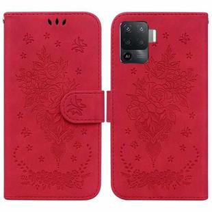 For OPPO A94 4G / F19 Pro / Reno5 F Butterfly Rose Embossed Leather Phone Case(Red)