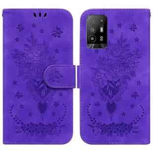 For OPPO A94 5G / F19 Pro+ 5G / Reno5 Z Butterfly Rose Embossed Leather Phone Case(Purple)