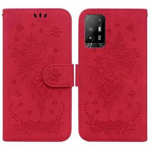 For OPPO A94 5G / F19 Pro+ 5G / Reno5 Z Butterfly Rose Embossed Leather Phone Case(Red)