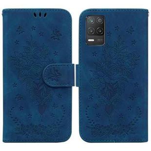 For OPPO Realme 8 5G / Q3 5G Butterfly Rose Embossed Leather Phone Case(Blue)