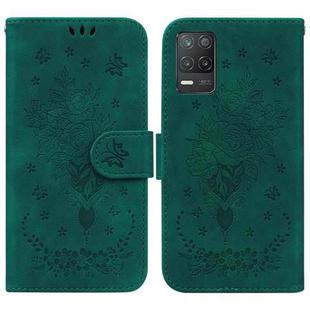 For OPPO Realme 8 5G / Q3 5G Butterfly Rose Embossed Leather Phone Case(Green)