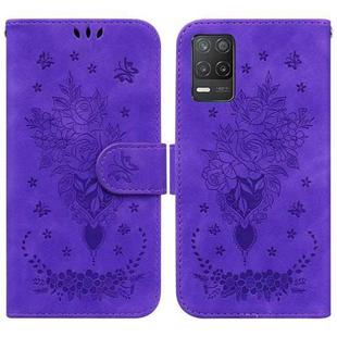 For OPPO Realme 8 5G / Q3 5G Butterfly Rose Embossed Leather Phone Case(Purple)