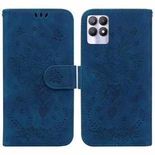 For OPPO Realme 8i Butterfly Rose Embossed Leather Phone Case(Blue)