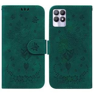 For OPPO Realme 8i Butterfly Rose Embossed Leather Phone Case(Green)