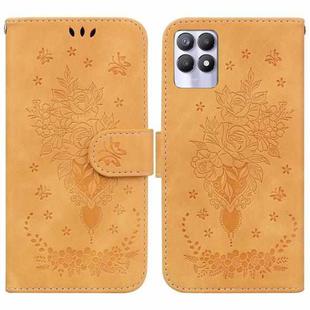 For OPPO Realme 8i Butterfly Rose Embossed Leather Phone Case(Yellow)