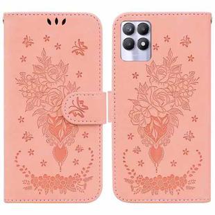 For OPPO Realme 8i Butterfly Rose Embossed Leather Phone Case(Pink)