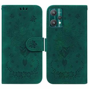 For OPPO Realme 9 Pro Butterfly Rose Embossed Leather Phone Case(Green)