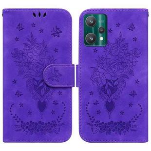 For OPPO Realme 9 Pro Butterfly Rose Embossed Leather Phone Case(Purple)