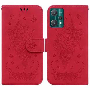 For OPPO Realme 9 Pro Butterfly Rose Embossed Leather Phone Case(Red)