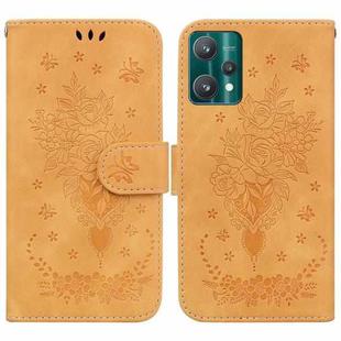 For OPPO Realme 9 Pro Butterfly Rose Embossed Leather Phone Case(Yellow)