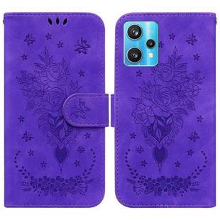 For OPPO Realme 9 Pro+ / Realme 9 4G Butterfly Rose Embossed Leather Phone Case(Purple)