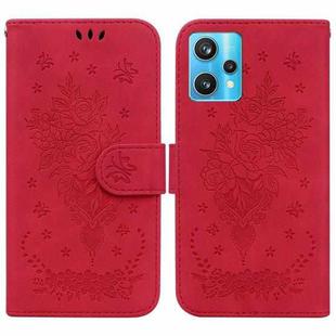 For OPPO Realme 9 Pro+ / Realme 9 4G Butterfly Rose Embossed Leather Phone Case(Red)