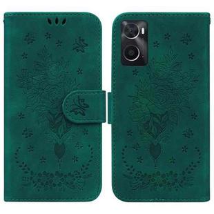 For OPPO Realme 9i / A76 4G / A36 Butterfly Rose Embossed Leather Phone Case(Green)