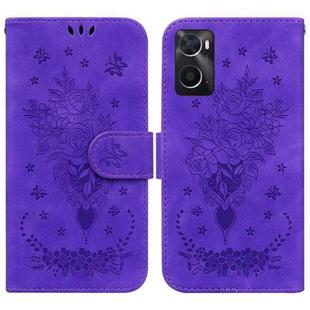 For OPPO Realme 9i / A76 4G / A36 Butterfly Rose Embossed Leather Phone Case(Purple)