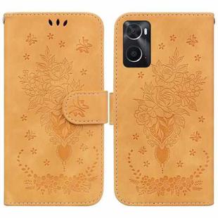 For OPPO Realme 9i / A76 4G / A36 Butterfly Rose Embossed Leather Phone Case(Yellow)